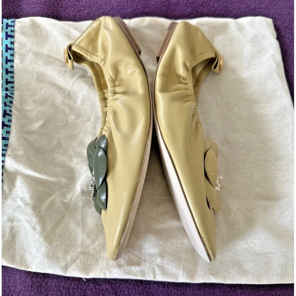 Tory Burch Women Size 10 Flower Ballet Daphne Flats Cornbread W/ Dust Bag Unique